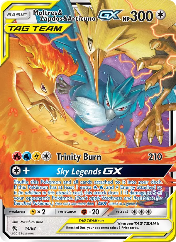 Moltres & Zapdos & Articuno GX #44 – Hidden Fates card