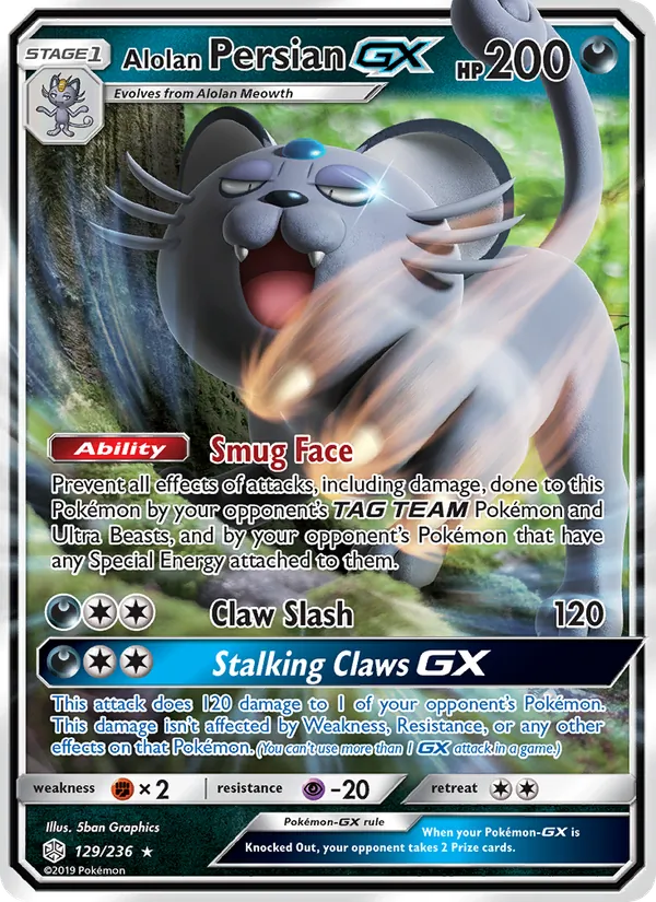 Alolan Persian GX #129 – Cosmic Eclipse card