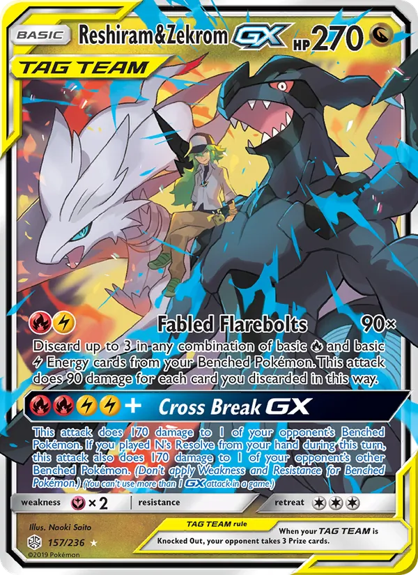 Reshiram & Zekrom GX #157 – Cosmic Eclipse card