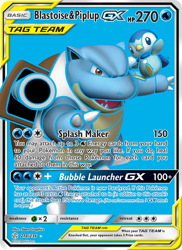 Blastoise & Piplup GX #214 – Cosmic Eclipse card