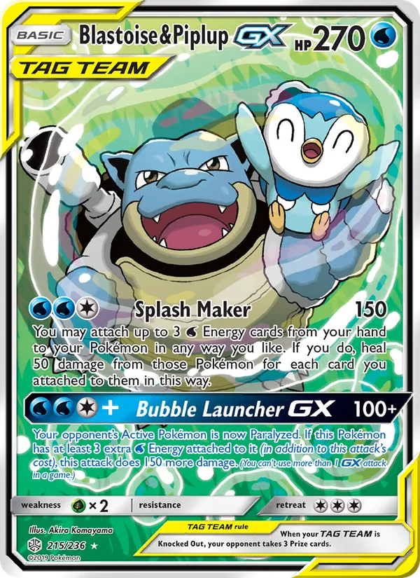 Blastoise & Piplup GX #215 – Cosmic Eclipse card
