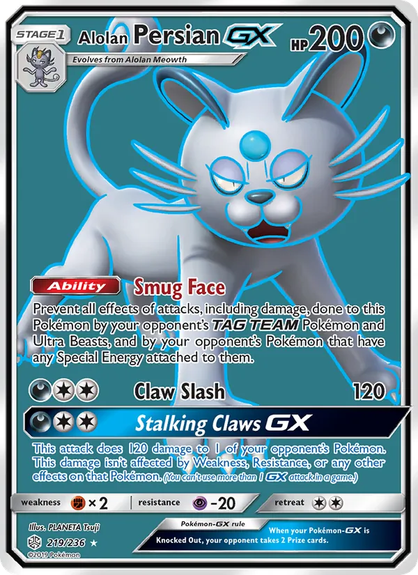 Alolan Persian GX #219 – Cosmic Eclipse card