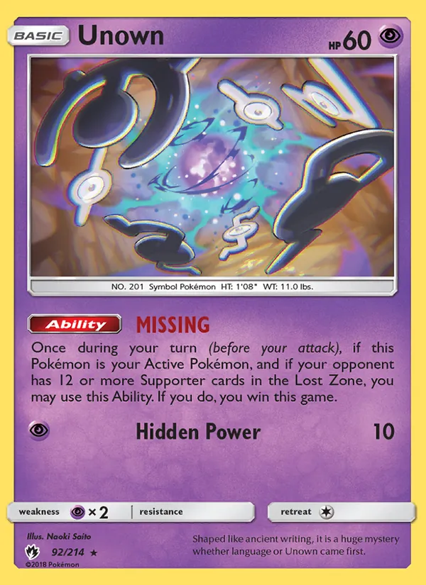 Unown #92 – Lost Thunder card