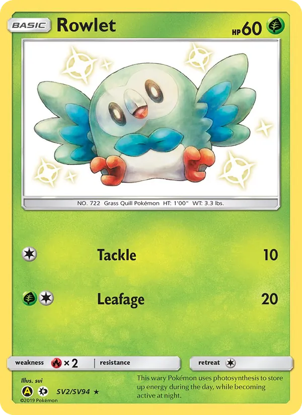Rowlet #SV2 – Hidden Fates Shiny Vault card
