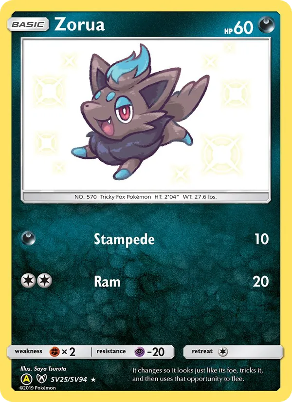 Zorua #SV25 – Hidden Fates Shiny Vault card