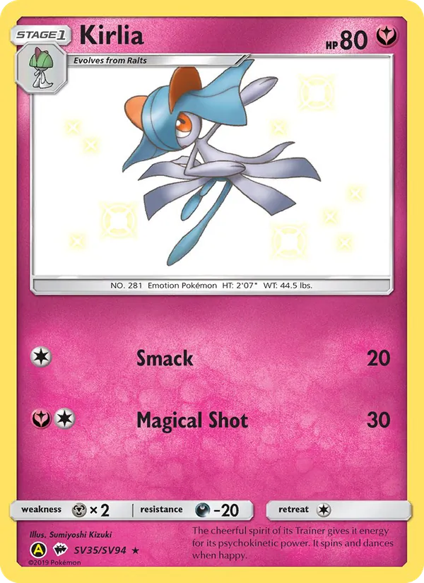 Kirlia #SV35 – Hidden Fates Shiny Vault card