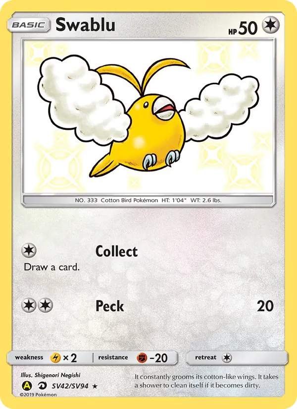 Swablu #SV42 – Hidden Fates Shiny Vault card