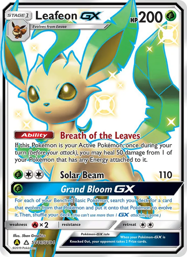 Leafeon-GX #SV46 – Hidden Fates Shiny Vault card