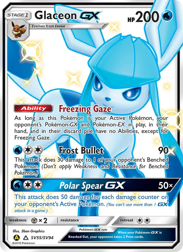Glaceon-GX #SV55 – Hidden Fates Shiny Vault card