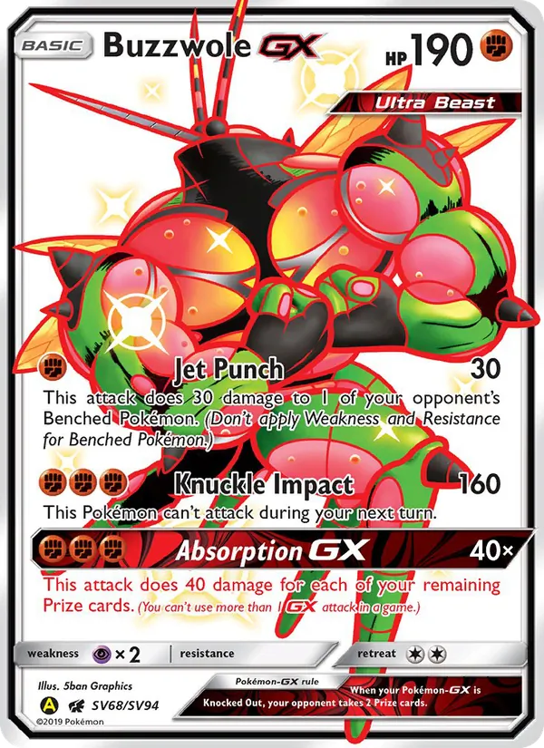 Buzzwole-GX #SV68 – Hidden Fates Shiny Vault card