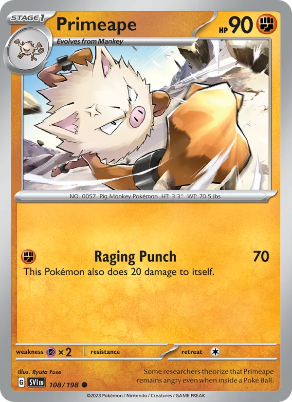 Primeape #108 – Scarlet & Violet card