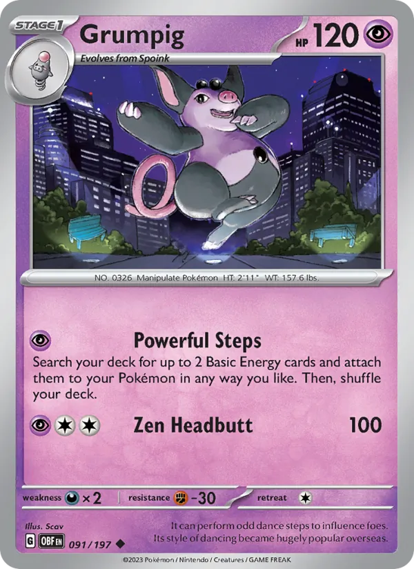 Grumpig #091 – Obsidian Flames card