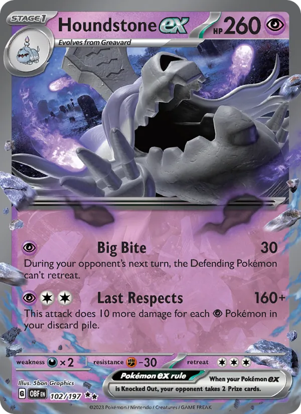 Houndstone ex #102 – Obsidian Flames card