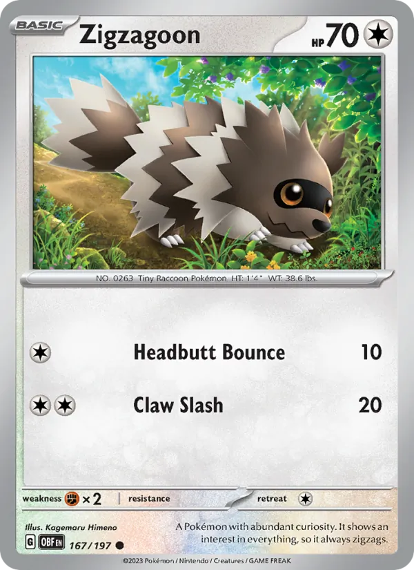 Zigzagoon #167 – Obsidian Flames card