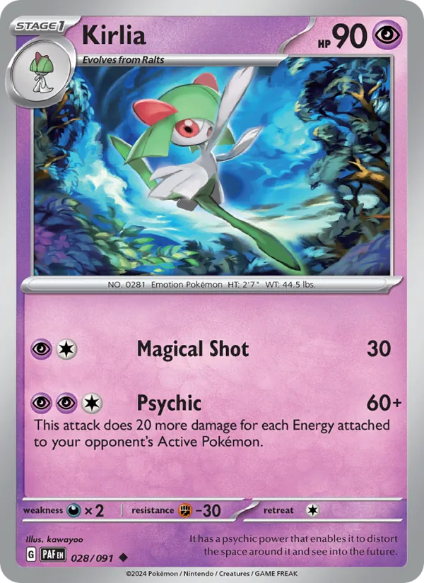 Kirlia #028 – Paldean Fates card