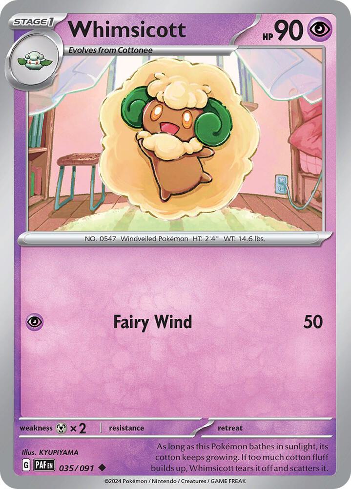 Whimsicott #035 – Paldean Fates card