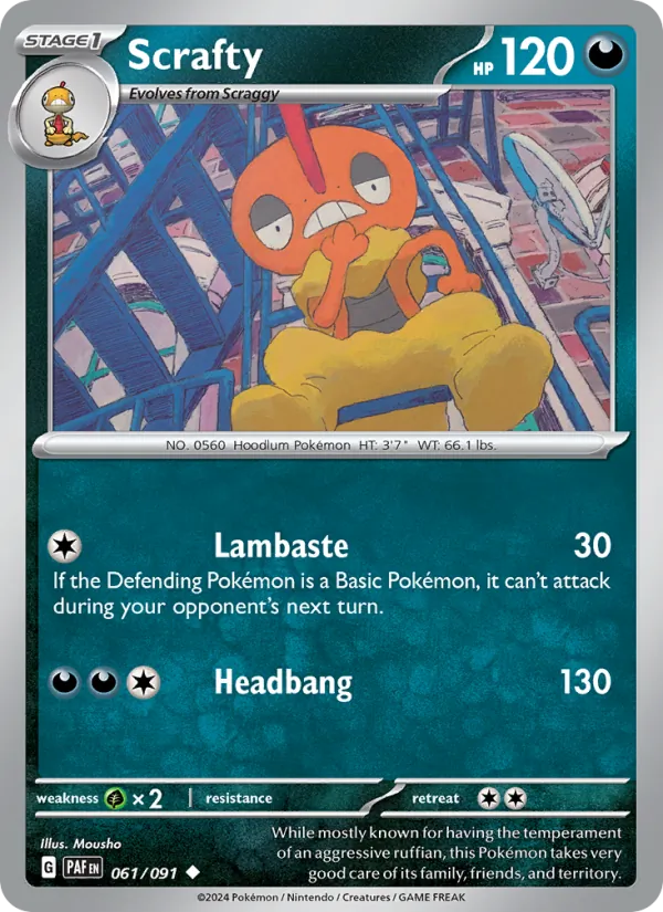 Scrafty #061 – Paldean Fates card
