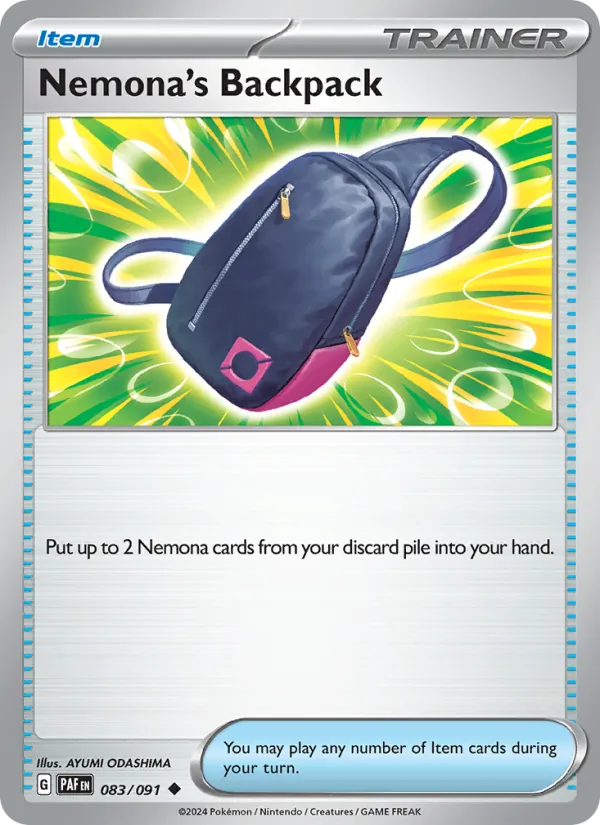 Nemona's Backpack #083 – Paldean Fates card