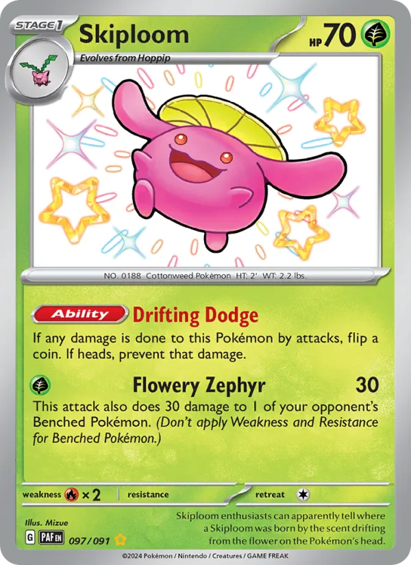 Skiploom #097 – Paldean Fates card