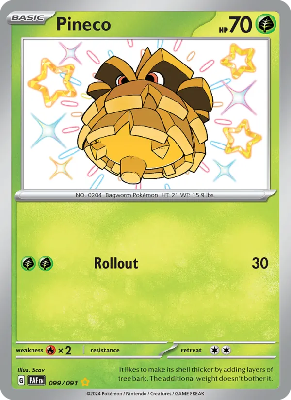 Pineco #099 – Paldean Fates card