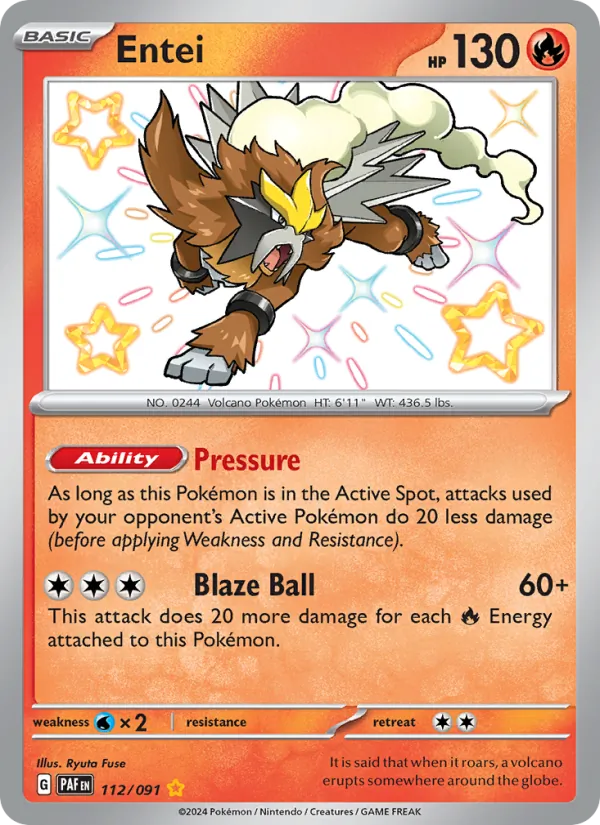 Entei #112 – Paldean Fates card