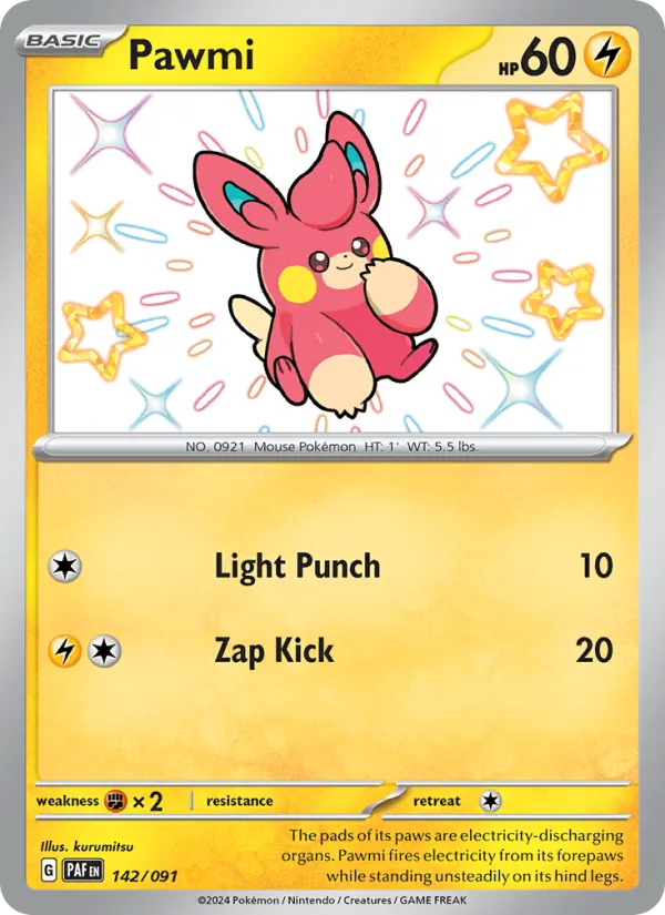 Pawmi #142 – Paldean Fates card