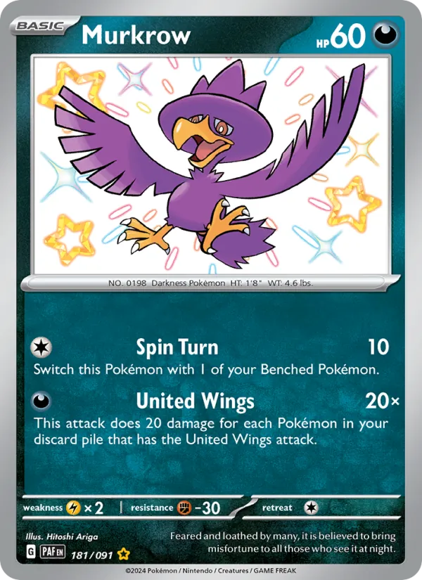 Murkrow #181 – Paldean Fates card