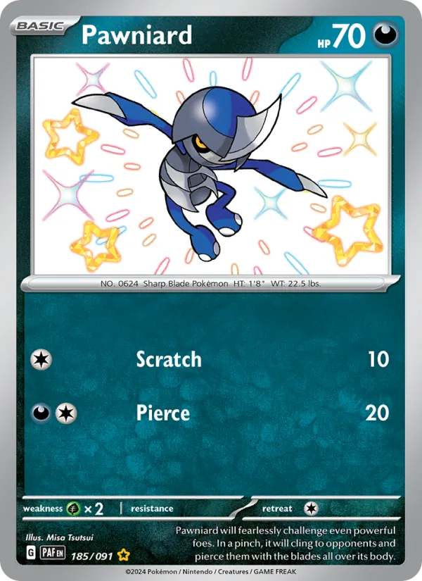 Pawniard #185 – Paldean Fates card