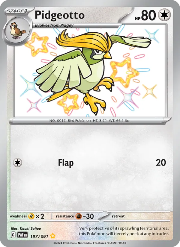 Pidgeotto #197 – Paldean Fates card