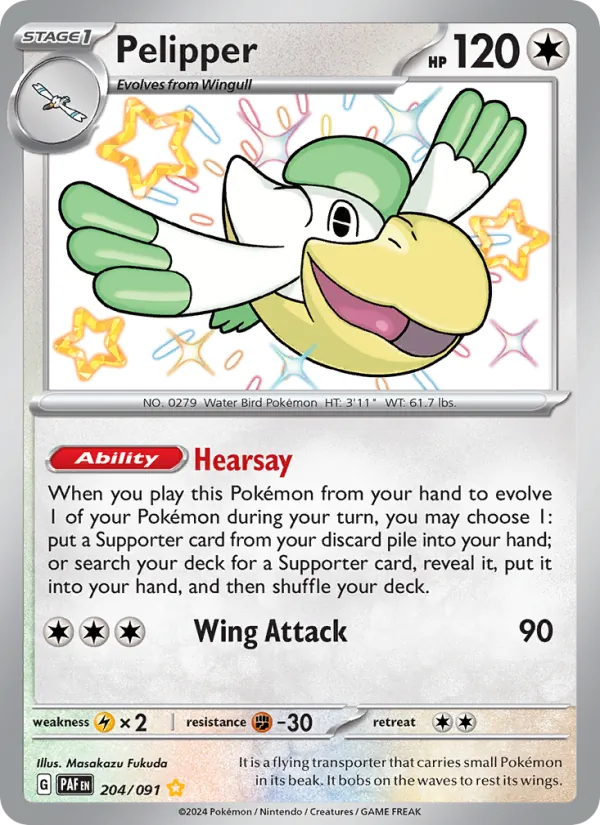 Pelipper #204 – Paldean Fates card