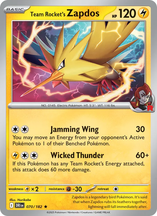 Team Rocket's Zapdos #070 – Destined Rivals card