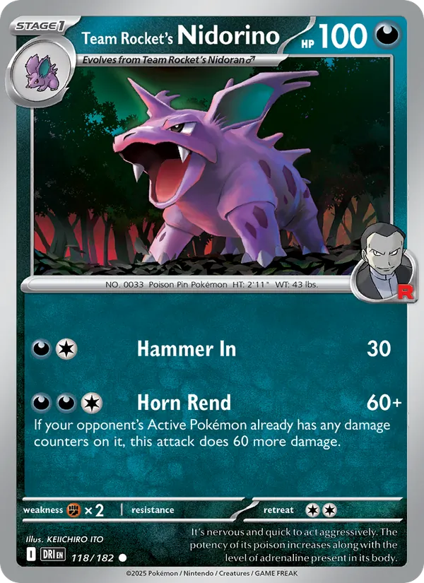 Team Rocket's Nidorino #118 – Destined Rivals card