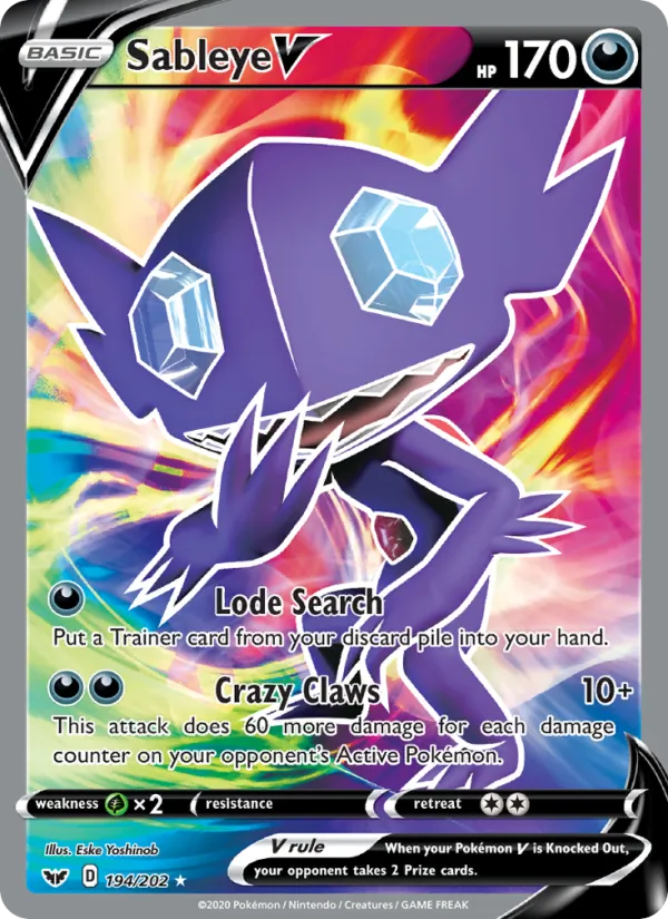 Sableye V #194 – Sword & Shield card