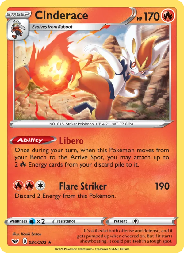 Cinderace #34 – Sword & Shield card