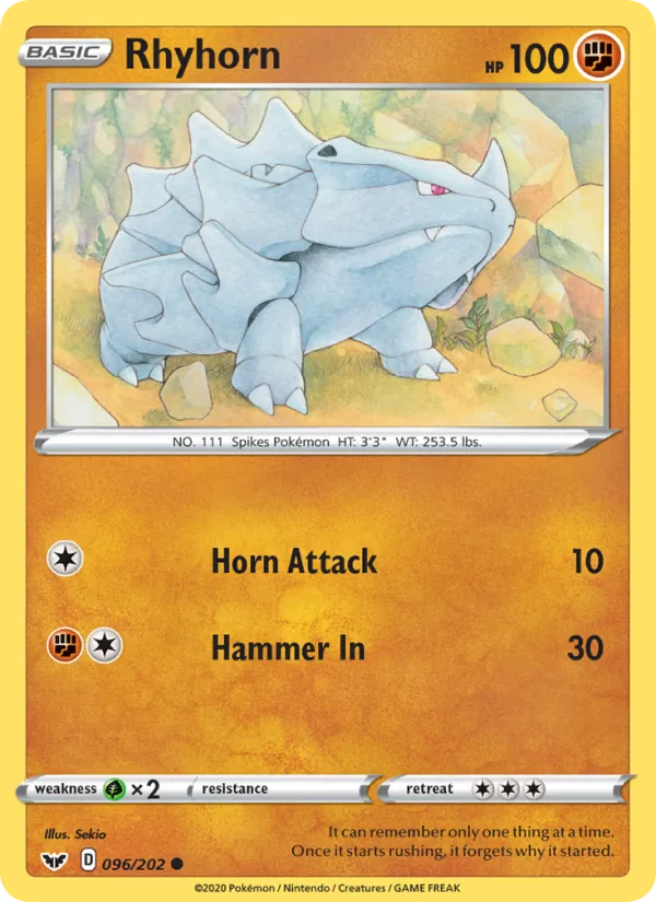 Rhyhorn #96 – Sword & Shield card