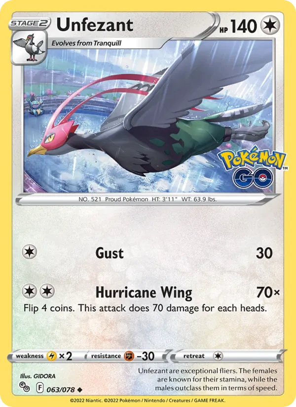Unfezant #063 – Pokémon GO card
