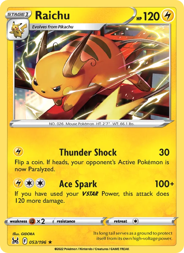 Raichu #053 – Lost Origin card