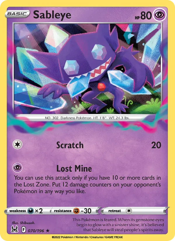 Sableye #070 – Lost Origin card