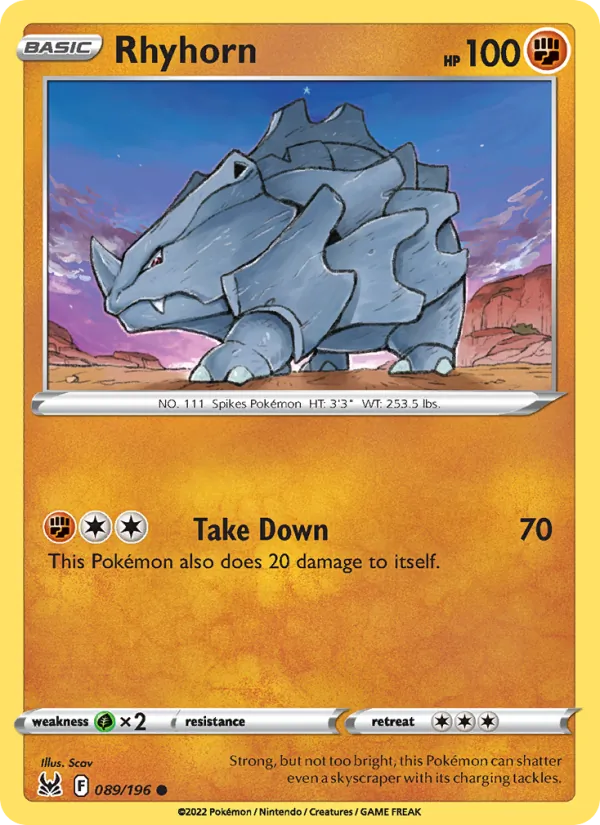 Rhyhorn #089 – Lost Origin card