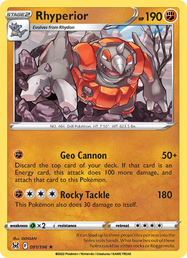 Rhyperior #091 – Lost Origin card