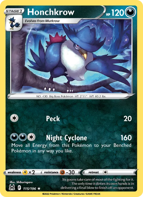 Honchkrow #115 – Lost Origin card