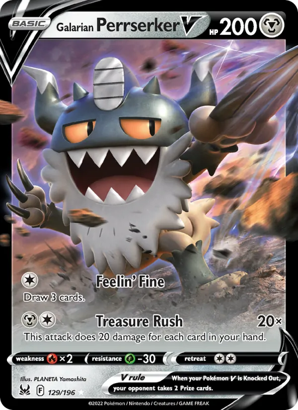 Galarian Perrserker V #129 – Lost Origin card