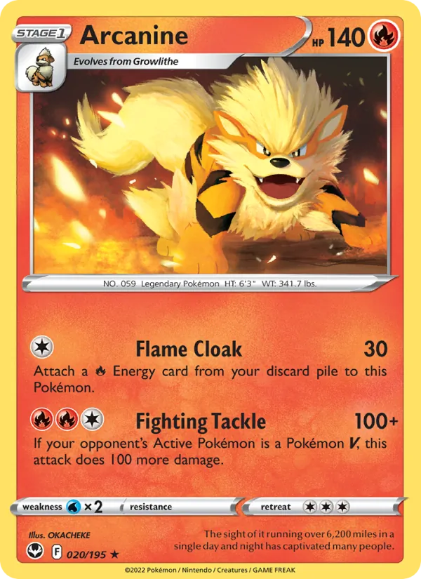 Arcanine #020 – Silver Tempest card
