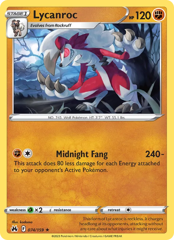 Lycanroc #074 – Crown Zenith card
