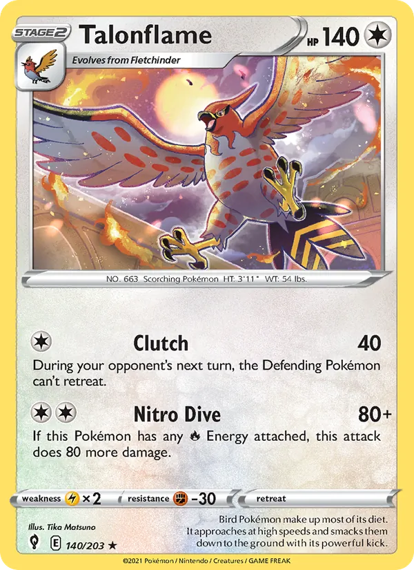 Talonflame #140 – Evolving Skies card