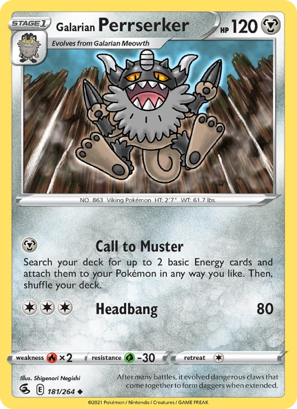 Galarian Perrserker #181 – Fusion Strike card